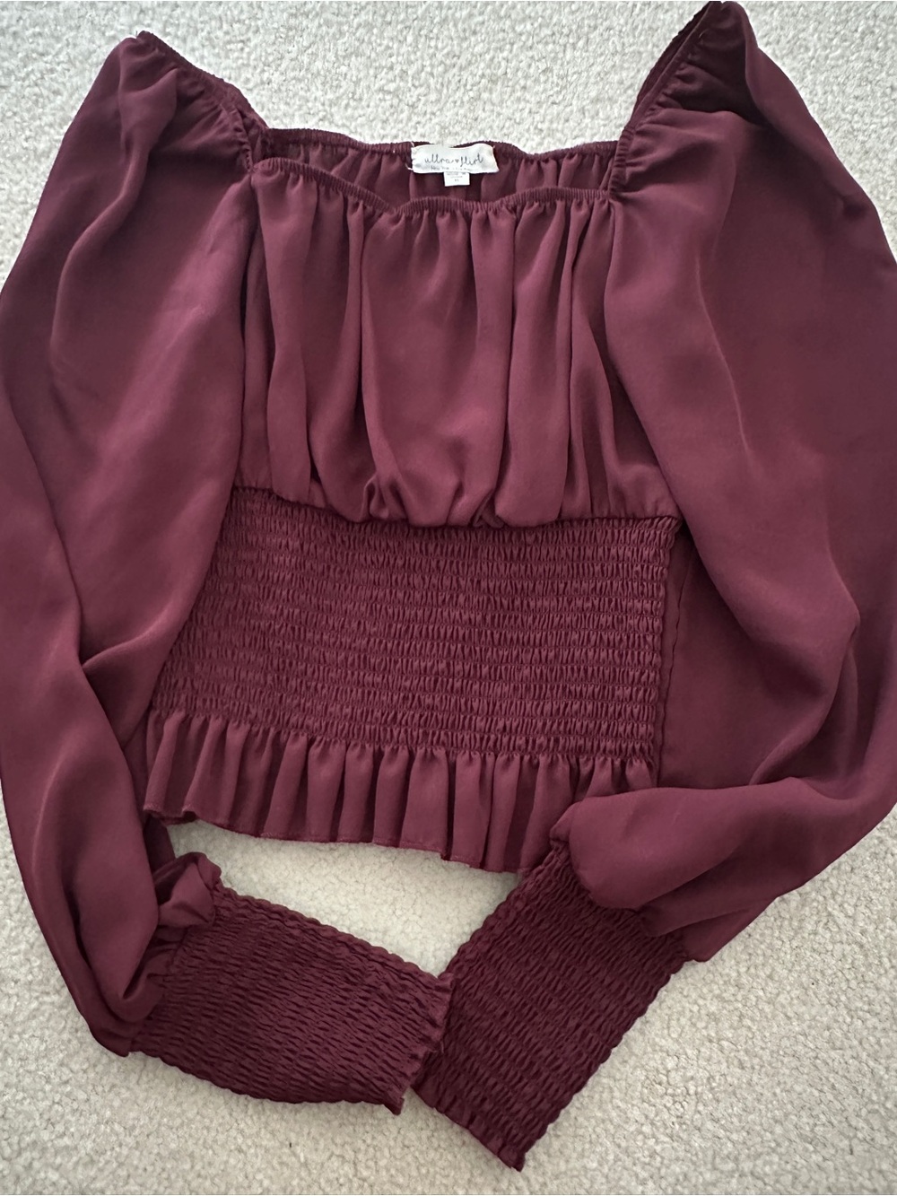 Ultra Flirt Burgundy Smocked Peasant Blouse $14